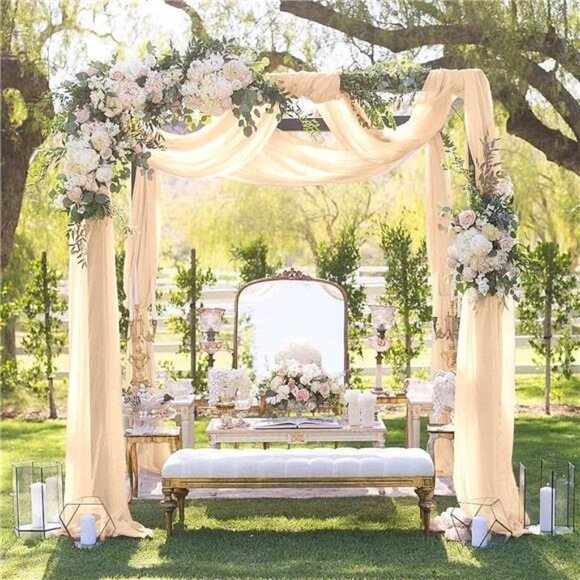 Arch Drapes for Wedding Arch Draping Fabric 2 Panel Sheer Backdrop Curtain - Picture 3 of 7